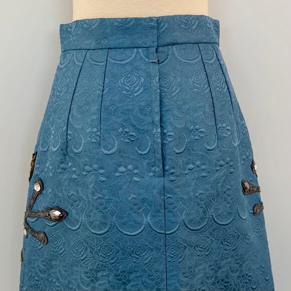 Dolce & Gabbana Jacquard Embellished A-Line Skirt Squirrel Blue 40 US4 NWT - Picture 8 of 15